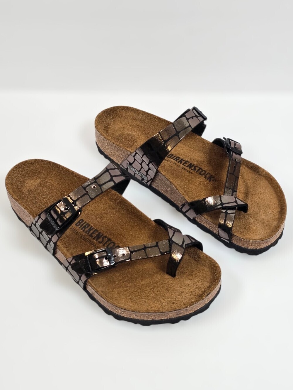 Birkenstock Mayari Gator Gleam Bronze Metallic Croc Embossed Sandals Sz.37 L6